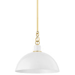 Mitzi - Camille 1 Light Pendant, White - The Camille wall sconce and pendant draws her best features from French design. Aged brass details pop against the glossy black or white dome outfitted with a white interior. From an industrial form to Mid-century styling, Camille may be vintage inspired but was certainly made for modern homes.