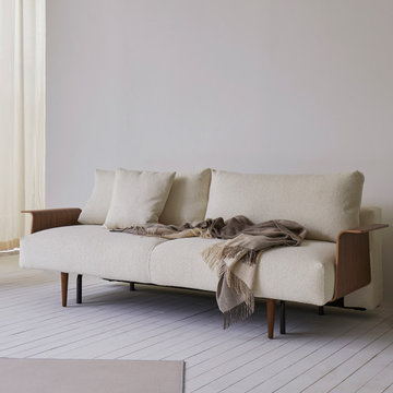 Frode Styletto Dark Wood Sofa Bed with Walnut Arms by Innovation Living
