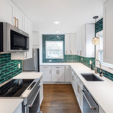 White Kitchen with Green Backsplash / Alexandria, VA