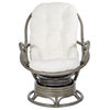 Tahiti Rattan Swivel Rocker Chair, White Fabric With Gray Frame