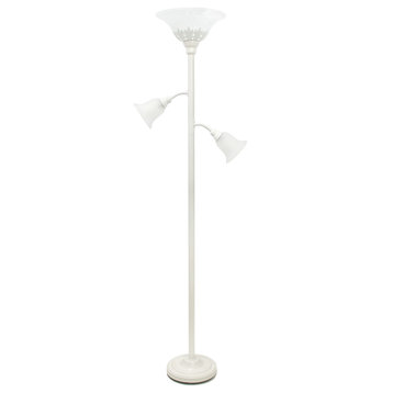 Elegant Designs 3 Light Floor Lamp With Scalloped Glass Shades, White