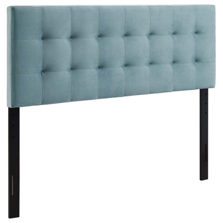 Light Blue Lily Queen Biscuit Tufted Performance Velvet Headboard