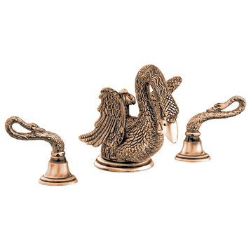 Antarctica Swan widespread bathroom Sink Faucet. Luxury Taps, Antique Brass