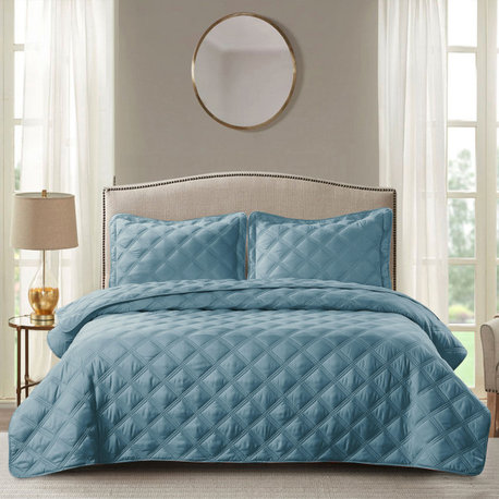 Charleston Down Alternative Bed Spread Set, Smoke Blue, Queen