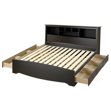 Prepac Sonoma Wooden King Bookcase Platform Storage Bed in Black