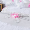 Tache 6-Piece Rose Pink White Satin Ruffled Bedding Set, Queen