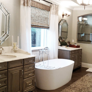 Distressed, painted cabinetry