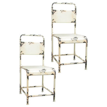 American Home Classic Samson Farmhouse Metal Dining Chairs in White (Set of 2)