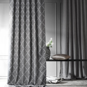 Seville Grey & Silver Blackout Room Darkening Curtain