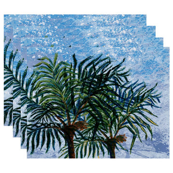 18"x14" Palms, Floral Print Placemat, Blue, Set of 4