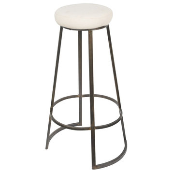 Metal Framed Backless Counter Stool With Polyester Seat, Black & White