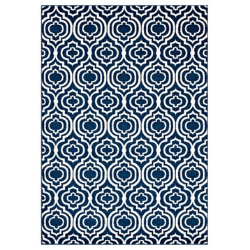 Frame Transitional Moroccan Trellis 5x8 Area Rug in Morcoccan Blue and Ivory