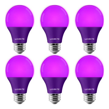 Luxrite A19 LED Purple Light Bulb 8W UL Listed Indoor Outdoor 6 Pack
