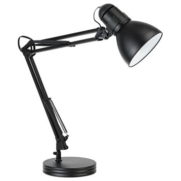28" Heavy Base Architect Black Swing Arm Desk Lamp, Black Finish