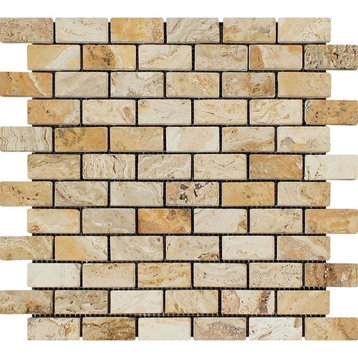 Valencia Travertine Brick Mosaic, 1 X 2 Tumbled