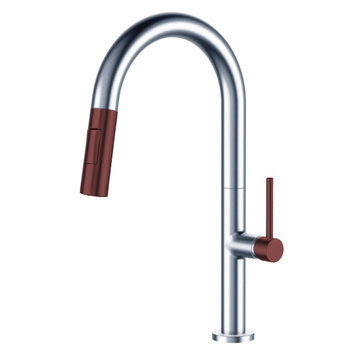Fine Fixtures Pull Down Single Handle Kitchen Faucet, Polished Chrome/Red