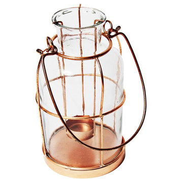 Alchemade Copper and Glass Tea Light Votive Candle Holder Lantern