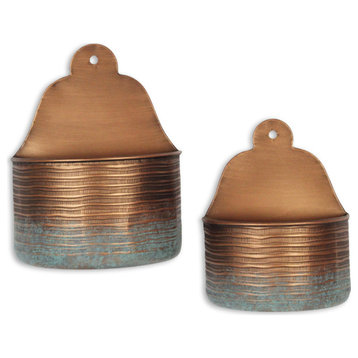 Kyani Copper and Rustic Teal Vase Wall Planters (Set of 2)