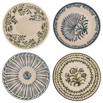 5.75" Round Bowl Dinnerware Set, 4 Various Pattern Prints, Cream, Set of 12