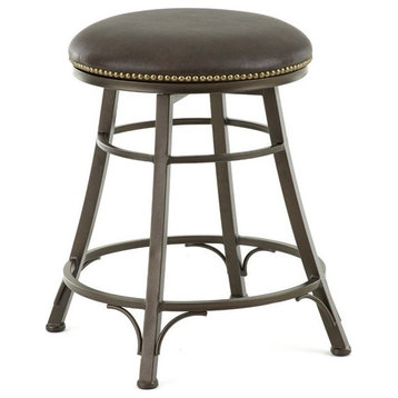 Bowery Hill 24" Transitional Metal/Leather Swivel Counter Stool in Chocolate