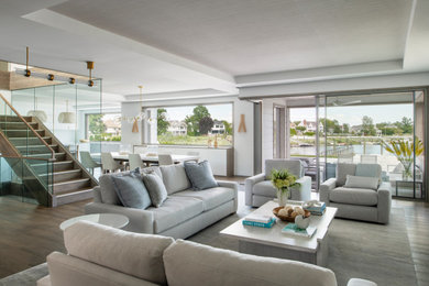 Beach style living room photo in New York