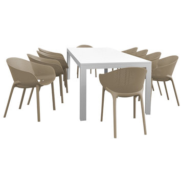 Sky Pro Extendable Dining Set 11 Piece White, Taupe