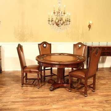 Leather top round poker table with chip storage drawer