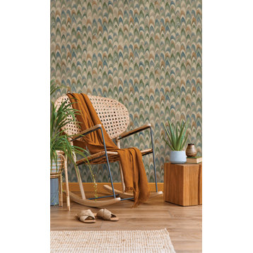 Peacock Feather Inspired Geometric Wallpaper Roll, Multi, Double Roll