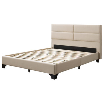 CorLiving Bellevue Upholstered Panel Bed, Queen, Cream
