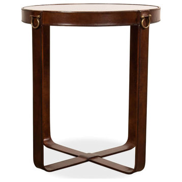 Industrial Round Leather End Table