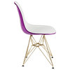 LeisureMod Cresco Molded 2-Tone Eiffel Side Chair With Gold Base Set of 2 Purple