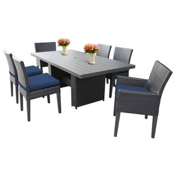 Barbados Patio Dining Table with 4 Armless Chairs and 2 Arm Chairs in Navy