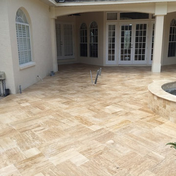 Complete Renovation adding a spa and Sunshelf,kitchen,vein cut Ivory Travertine