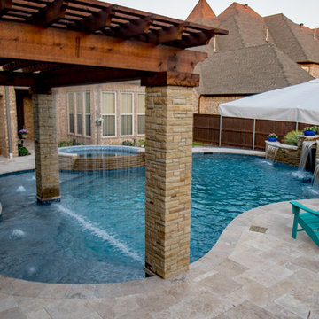 Transitional Curved Cool Pool with Amazing Water Features