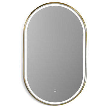 Oleggio Oval 36" Framed Bathroom/Vanity LED Lighted Wall Mirror, Brushed Gold