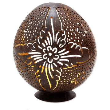 Novica Handmade Floral Light Coconut Shell Catchall