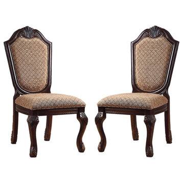 Set of 2 Upholstered Side Chair, Brown/Espresso Finish
