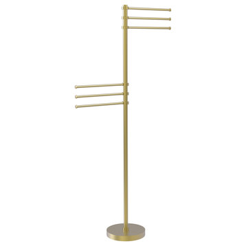 Towel Stand with 6 Pivoting 12" Arms, Satin Brass