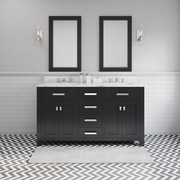 Madison Espresso Bathroom Vanity, 60" Wide, Two Mirrors, Two Faucets