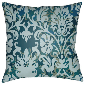 Moody Damask by Surya Pillow, Dk.Green/Pale Blue/Teal, 22' x 22'