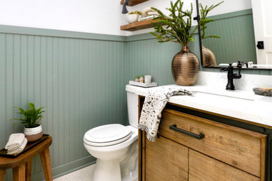 Inspiration for a rustic powder room remodel in Seattle