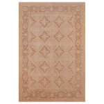 Bareens Designer Rugs - Shabby Chic Ziegler Virgil Tan Brown Hand-Knotted Wool Rug - 5'10'' x 9'2'' - Enhance the ambiance of your home with this magnificent Persian-influenced Turkish hand-knotted rug made by skilled artisans capable of creating the most exceptional vegetable dyes and hand-spun wool. This exquisite handmade rug is a one-of-a-kind Peshawar Kafkaz, otherwise identified as Chobi, Chobi Peshawar, Oushak, or Ziegler rug. These handmade rugs are crafted in Pakistan utilizing superior-quality wool imported from Australia, New Zealand, and Korea in two types of weaves: the Persian weave and the Mori weave. This rug is meticulously crafted by hand using the finest natural vegetable dyes extracted from local plants. The artisans use a blend of hand-spun local and fine merino wool, resulting in a rug with a compelling texture, higher lanolin content, and longer staple. The artisans occasionally incorporate natural or artificial silk into the pile to enhance specific motifs. The finished product is an awe-inspiring execution of flawless design and an understated palette that exudes elegance.
