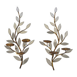 Aged Brass & Mirrored Candle Sconce Pair - Products