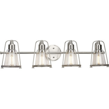 Conway 4-Light Brushed Nickel Clear Seeded Glass Farmhouse Bath Vanity Light