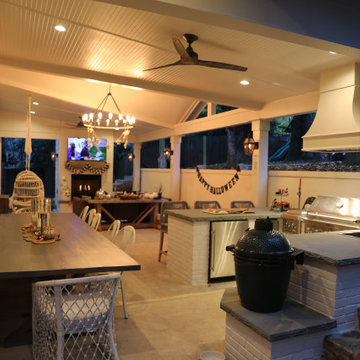 Covered Outdoor Kitchen & Dining Pavilion with Fireplace and TV