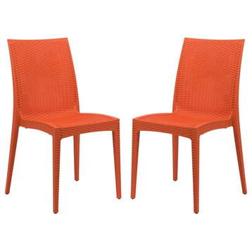 Leisuremod Weave Mace Indoor Outdoor Patio Chair, Set of 2, Orange