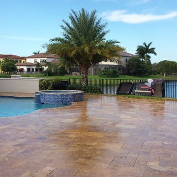 Travertine Pool Deck Sealed with Cobble Loc