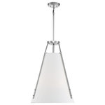 Savoy House - Newport 4-Light Polished Nickel Pendant - Part of the Brian Thomas Collection, Newport boasts tailored, classic lines. Able to complement almost any decor, Newport's soft white fabric shade forms a neutral background against the streamlined metal frame in a Polished Nickel finish accented with rivet details. Ample illumination comes from four 60-watt candelabra bulbs. Measuring 18" wide x 26" high, the four-light pendant has an adjustable hanging height from 26 to 80 inches for greater flexibility.