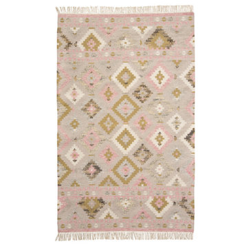 Weave & Wander Tralee  Pastel Navajo Bohemian Rug, Ivory/Pink, 10'x14'