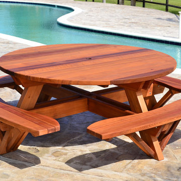 Round Wooden Picnic Tables (Attached Benches)